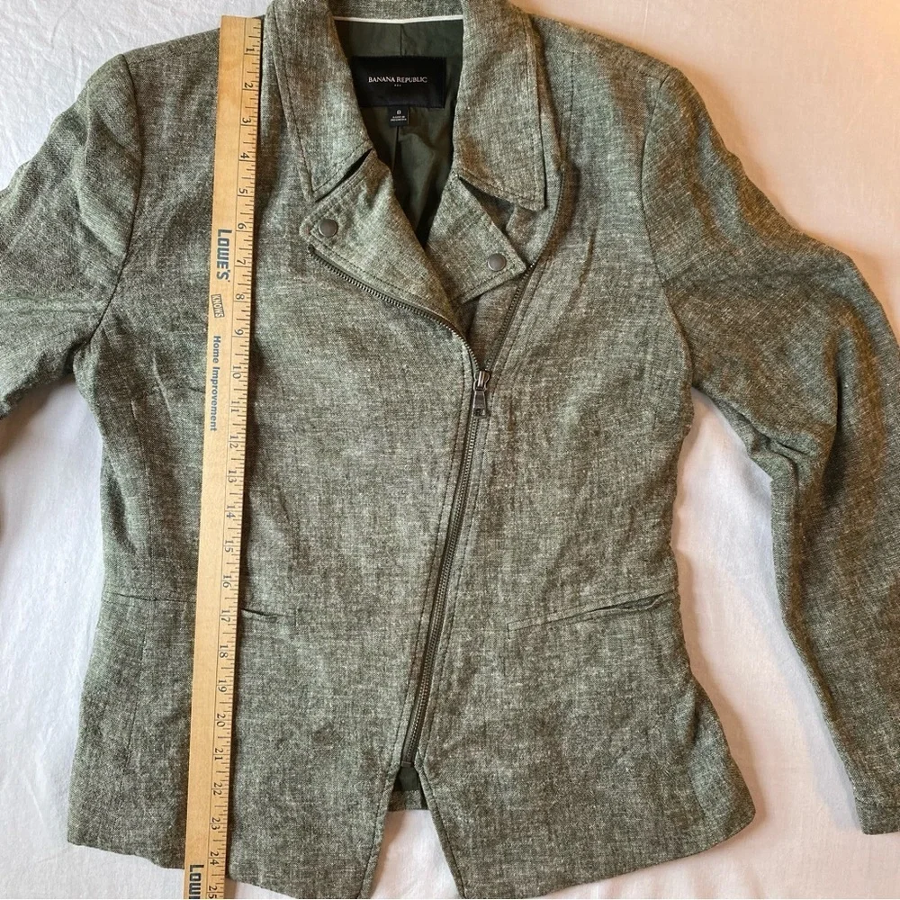 Banana Republic Jacket Women 8 Rifle Green Linen Blend Moto Long Sleeve
